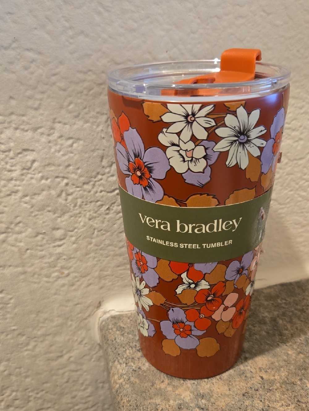 Vera Bradley Floral Orange & Lavender Stainless Steel Tumbler 20 oz  Nwt